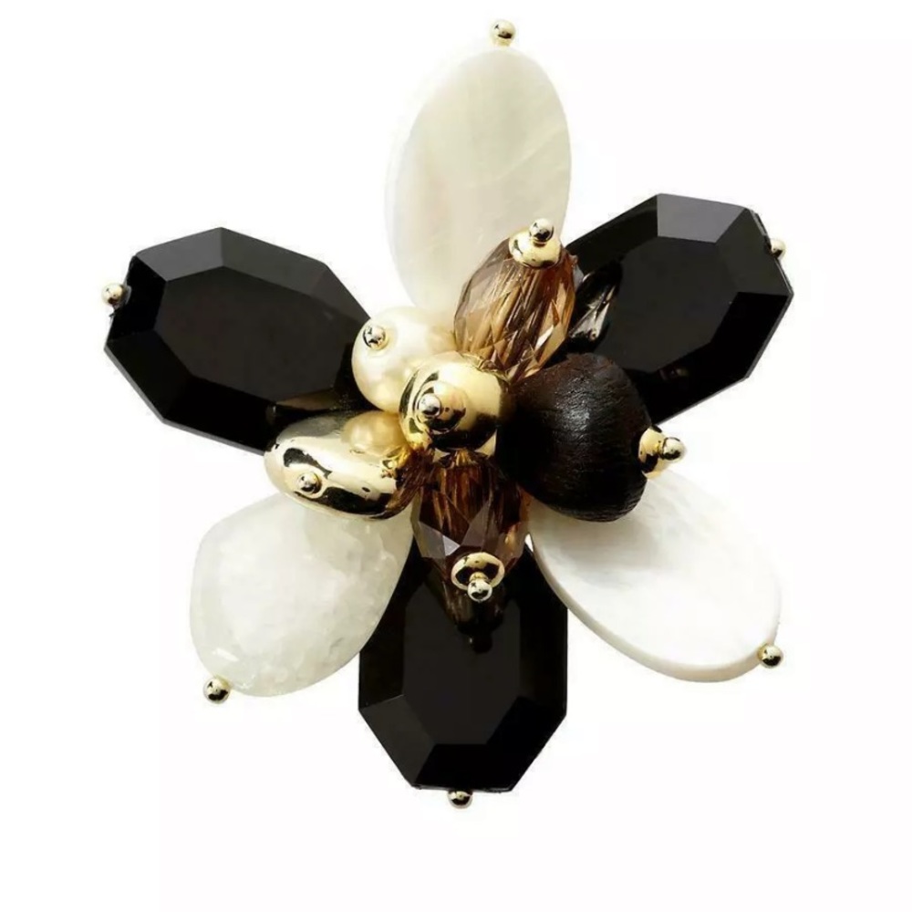 Kate Spade Floral Ring Classic Black & White Orchidia Collection Size 6/7